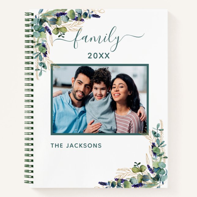 Eucalyptus greenery family photo name notebook (Front)