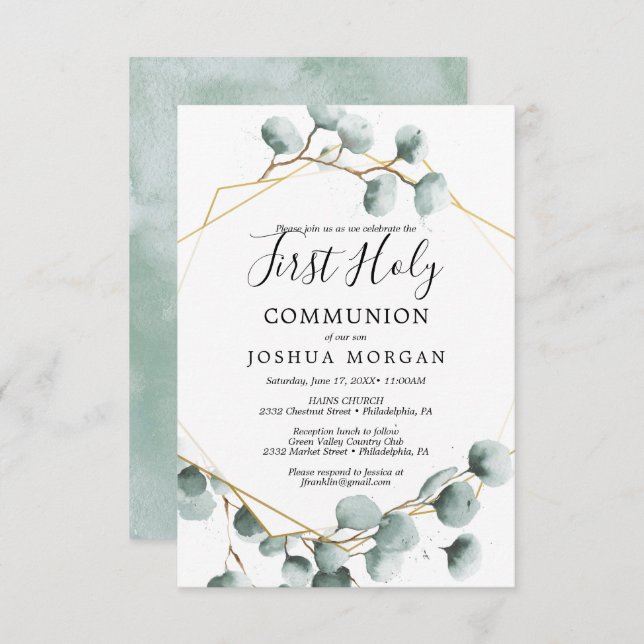 Eucalyptus Greenery First Holy Communion Invite (Front/Back)