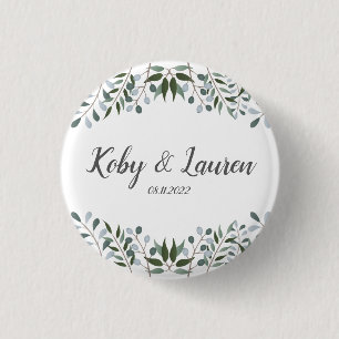 Eucalyptus Greenery Floral Anniversary Date 3 Cm Round Badge