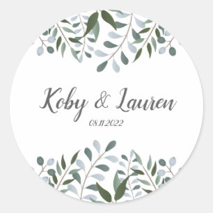 Eucalyptus Greenery Floral Anniversary Date  Classic Round Sticker