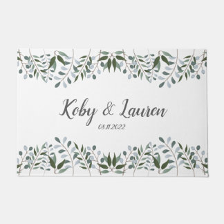 Eucalyptus Greenery Floral Anniversary Date Doormat