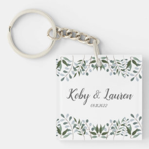 Eucalyptus Greenery Floral Anniversary Date Key Ring