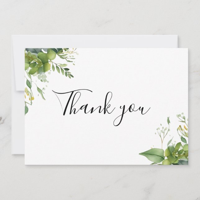 Eucalyptus Greenery Floral Elegant Script Thank You Card (Front)