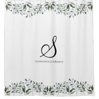 Eucalyptus Greenery Floral Family Name Shower Curtain