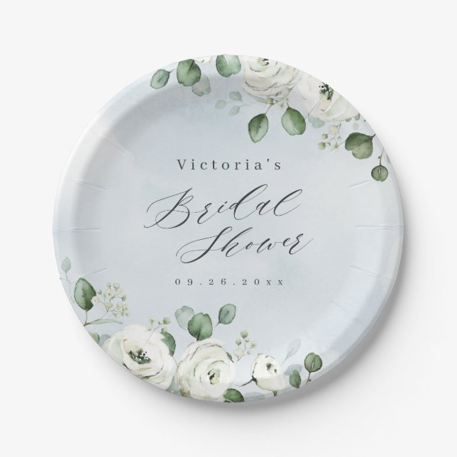Eucalyptus Greenery floral rustic bridal shower Paper Plate (Front)