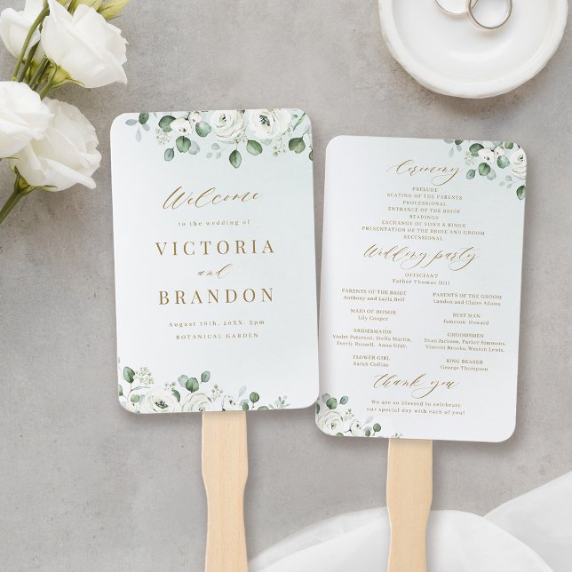 Eucalyptus Greenery floral rustic wedding programs Hand Fan (Eucalyptus Greenery floral rustic wedding programs Hand Fan)
