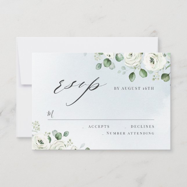 Eucalyptus greenery floral rustic wedding RSVP Card (Front)