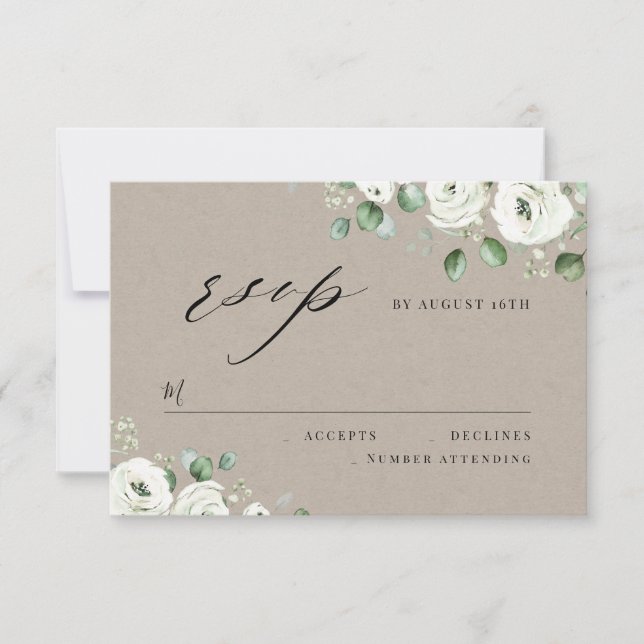 Eucalyptus greenery floral rustic wedding RSVP Card (Front)