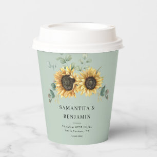 Eucalyptus Greenery Floral Sunflower Wedding Paper Cups