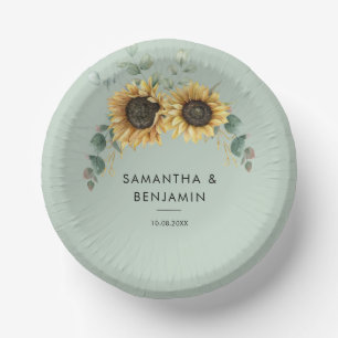 Eucalyptus Greenery Floral Sunflower Wedding Paper Plate