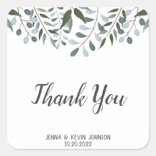 Eucalyptus Greenery Floral Thank You Square Sticker