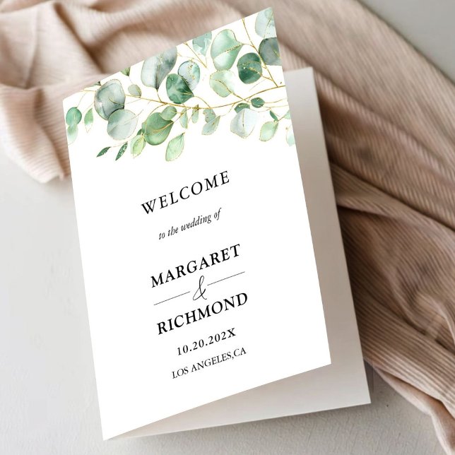 Eucalyptus Greenery Folded Wedding Program Card (Creator Uploaded)