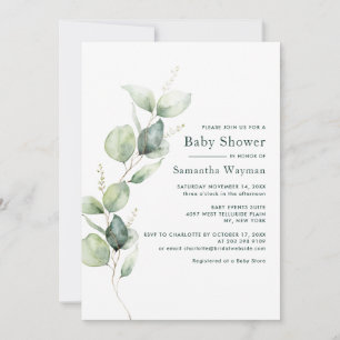 Eucalyptus Greenery Foliage Baby Shower Invitation