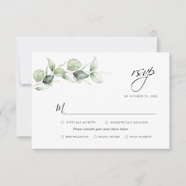 Eucalyptus Greenery Foliage Modern Wedding RSVP Card (Front)