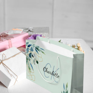 Eucalyptus greenery foliage monogram initials large gift bag