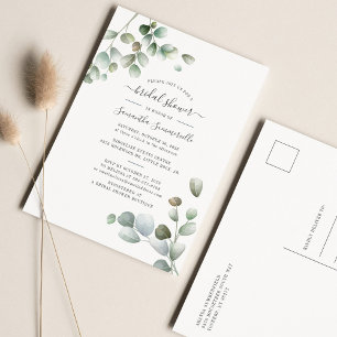 Eucalyptus Greenery Foliage Script Bridal Shower Invitation Postcard