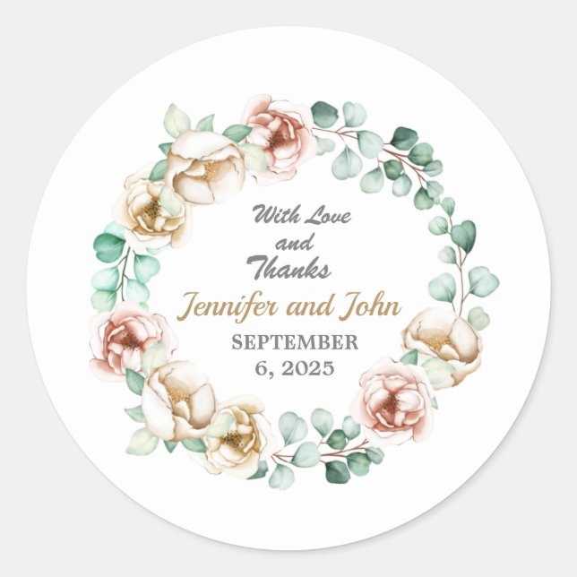 Eucalyptus Greenery Foliage Watercolor Wedding  Classic Round Sticker (Front)