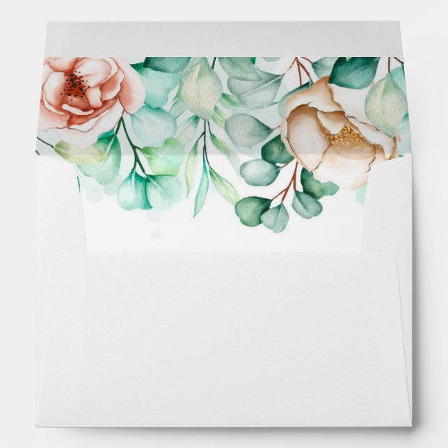 Eucalyptus Greenery Foliage Watercolor Wedding Envelope (Back (Bottom))