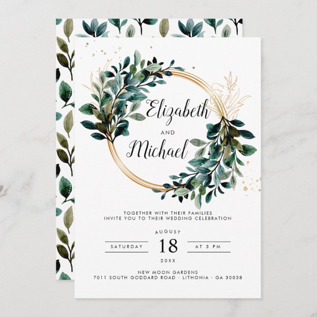 Eucalyptus Greenery Foliage Wedding Invitation (Front/Back)