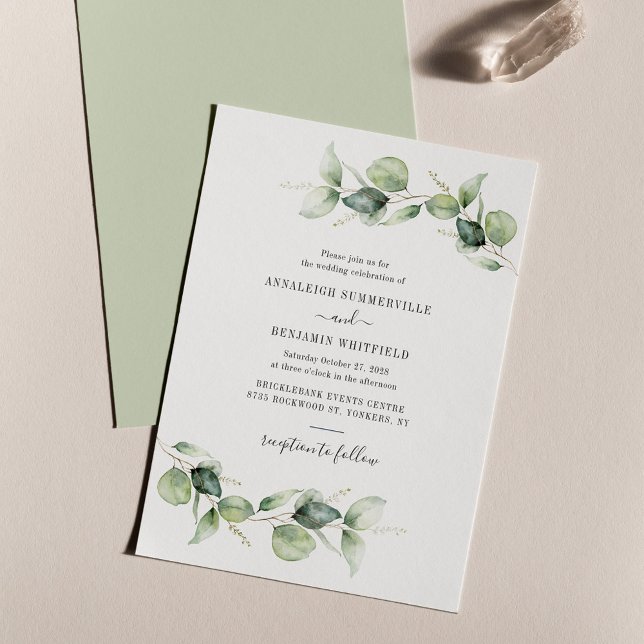 Eucalyptus Greenery Foliage Wedding Invitation (Eucalyptus Botanical Wedding Invitation)