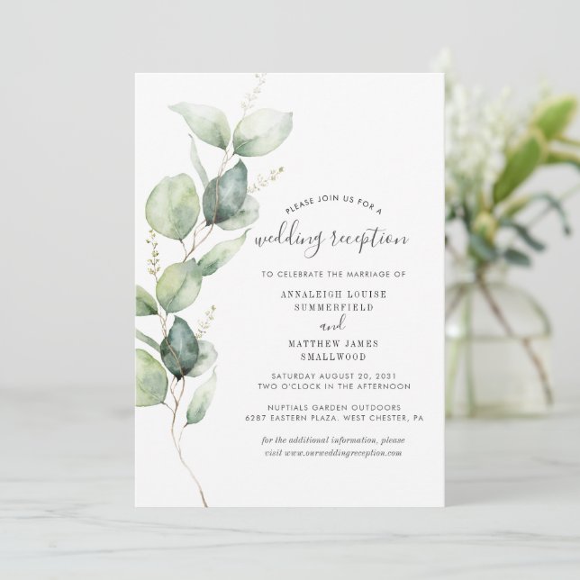 Eucalyptus Greenery Foliage Wedding Reception  Invitation (Standing Front)