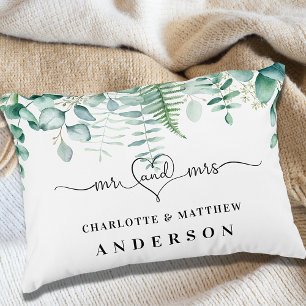 Eucalyptus greenery forest ferns mr mrs names decorative cushion
