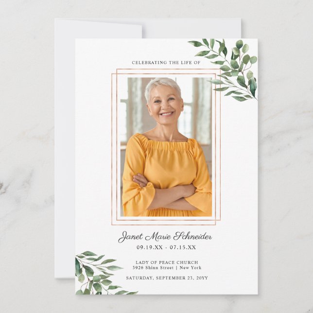 Eucalyptus Greenery | Funeral Memorial Program Invitation (Front)