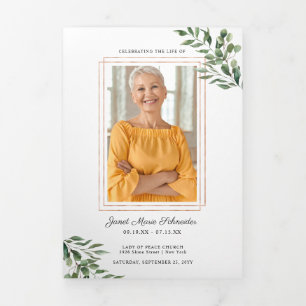 Eucalyptus Greenery Funeral Memorial Program Tri-Fold Announcement