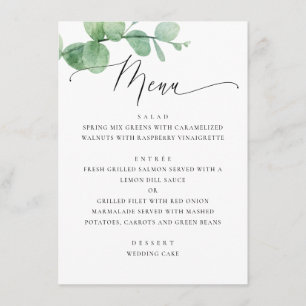 Eucalyptus Greenery Garden Wedding. Elegant Script Menu