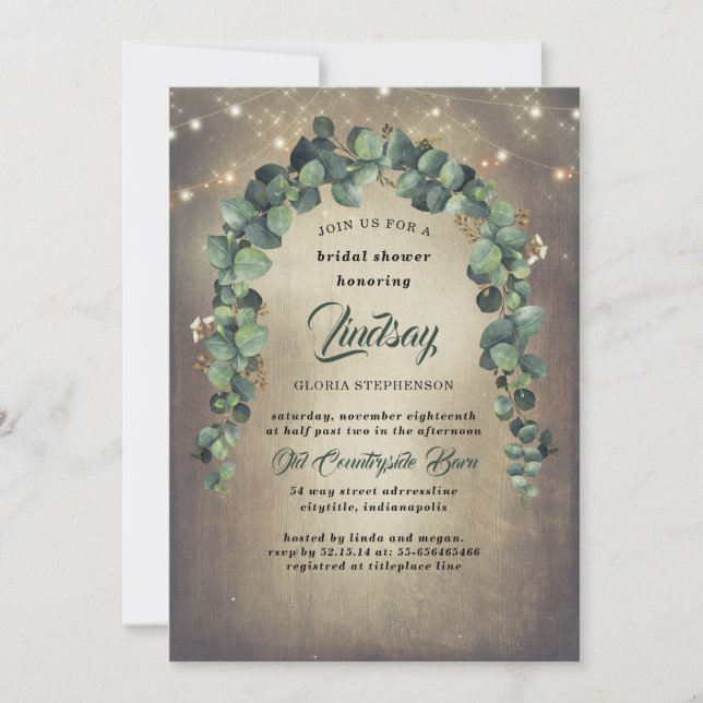 Eucalyptus Greenery Garland Rustic Bridal Shower Invitation (Front)