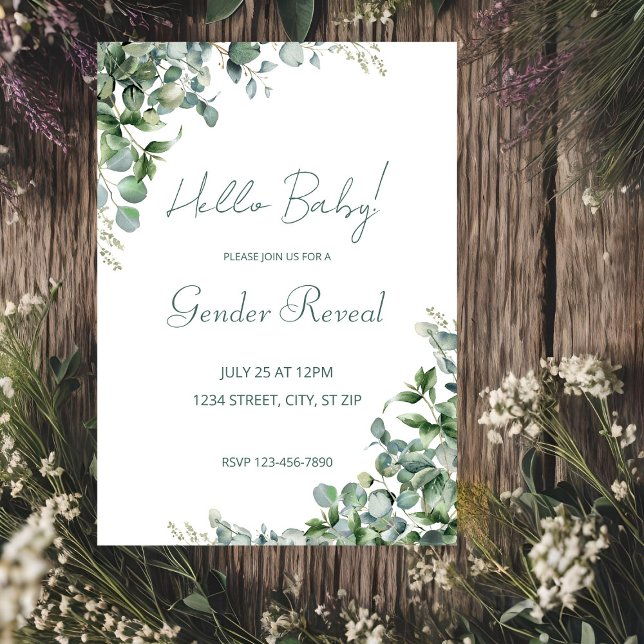 Eucalyptus Greenery Gender Reveal Invitation (Creator Uploaded)