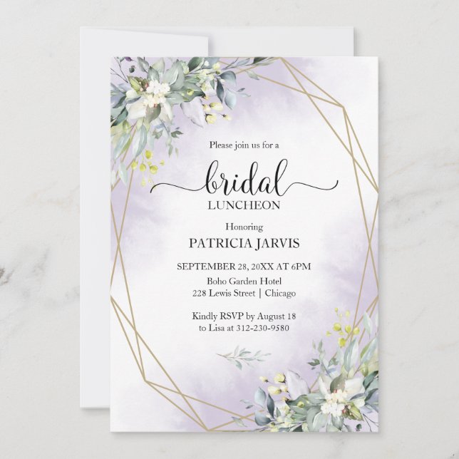 Eucalyptus Greenery Geometric Bridal Luncheon Invitation (Front)