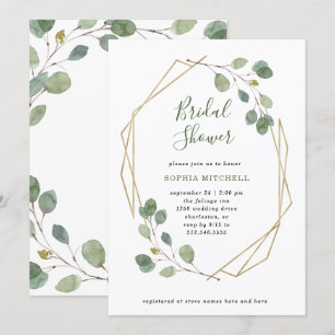 Eucalyptus Greenery Geometric Bridal Shower Invitation