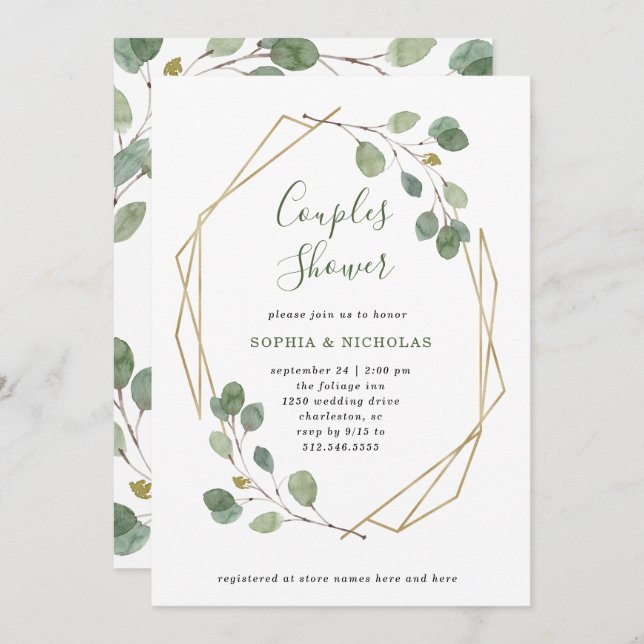 Eucalyptus Greenery | Geometric Couples Shower Invitation (Front/Back)