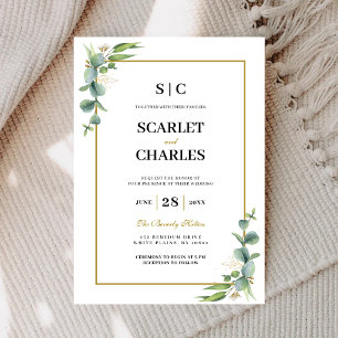 Eucalyptus Greenery Geometric Floral Wedding Invitation