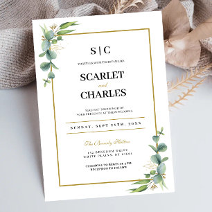 Eucalyptus Greenery Geometric Floral Wedding Invitation