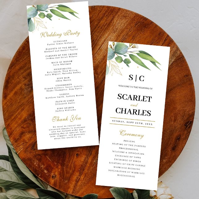 Eucalyptus Greenery Geometric Floral Wedding Programme (Eucalyptus greenery geometric wedding program guides guests with modern botanical elegance.)
