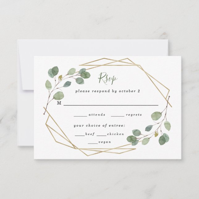 Eucalyptus Greenery Geometric Meal Choice RSVP Card (Front)
