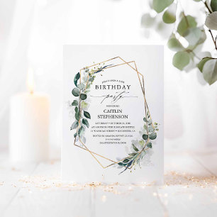 Eucalyptus Greenery Geometric Modern Birthday Invitation