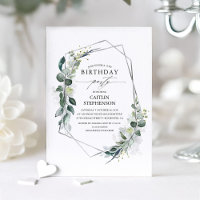 Eucalyptus Greenery Geometric Modern Birthday