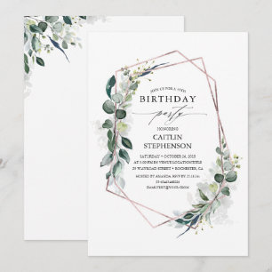 Eucalyptus Greenery Geometric Modern Birthday Invitation