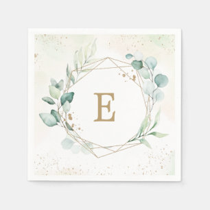 Eucalyptus Greenery Geometric Monogram Wedding Napkin
