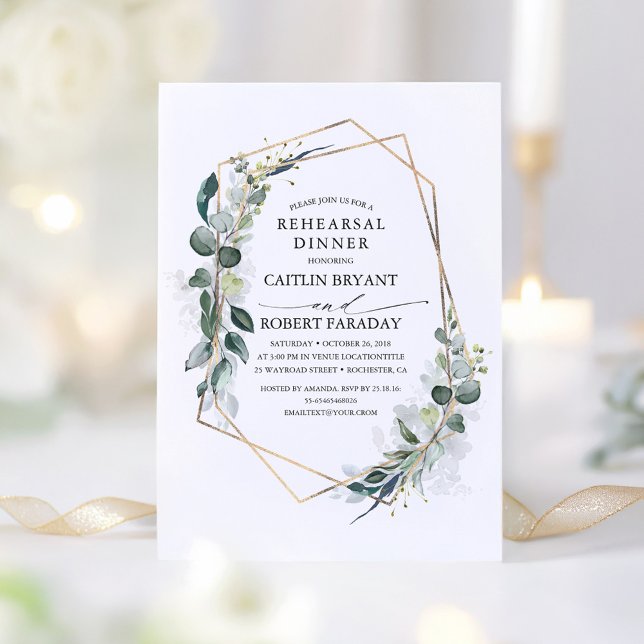 Eucalyptus Greenery Geometric Rehearsal Dinner Invitation (Greenery Elegant Rehearsal Dinner Invitation)