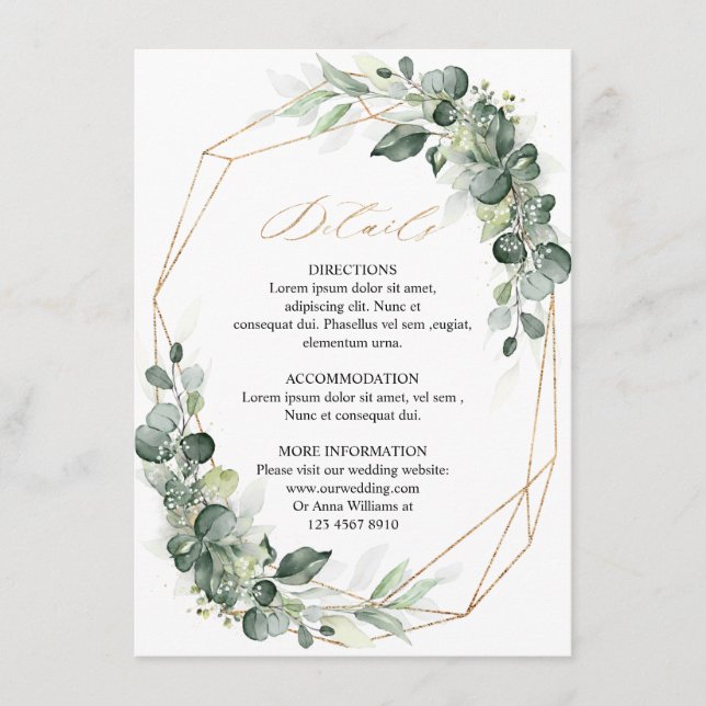 Eucalyptus Greenery Geometric Wedding Details Enclosure Card (Front)