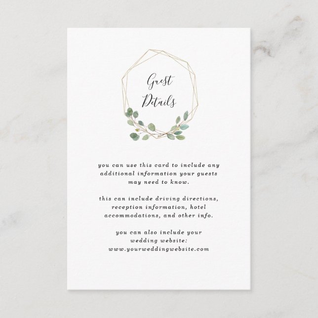Eucalyptus Greenery | Geometric Wedding Details Enclosure Card (Front)