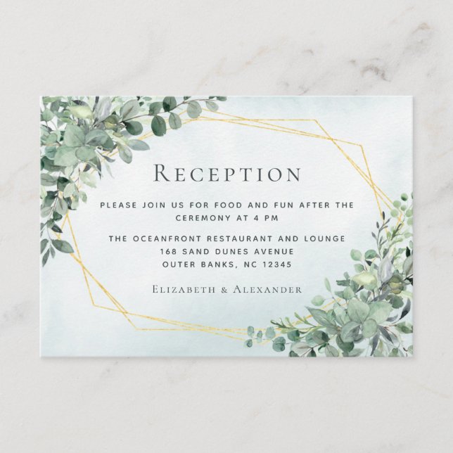 Eucalyptus Greenery Geometric Wedding Reception Enclosure Card (Front)