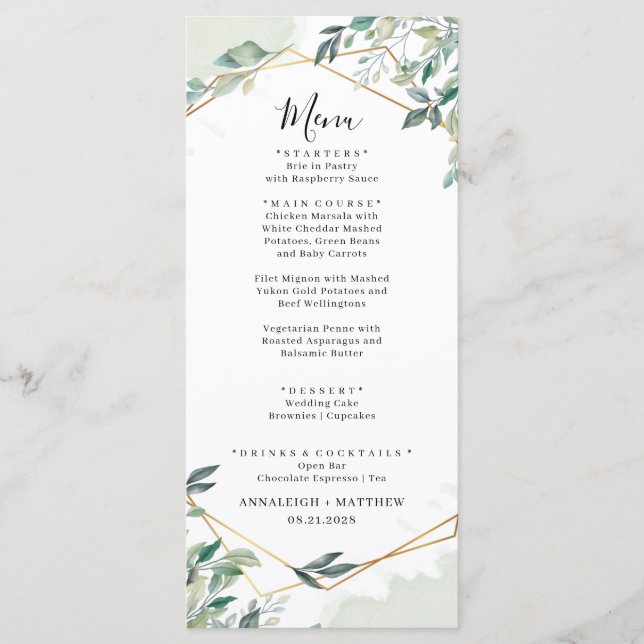 Eucalyptus Greenery Geometric Wedding Shower Menu (Front)