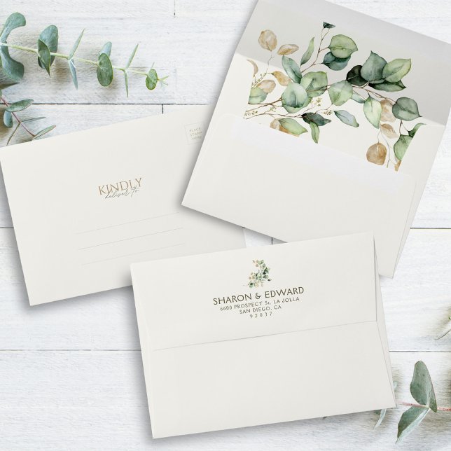 Eucalyptus Greenery & Gold 5x7 Wedding Invitation Envelope (Creator Uploaded)