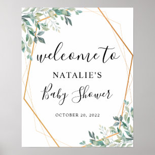 Eucalyptus Greenery Gold Baby Shower Welcome Sign