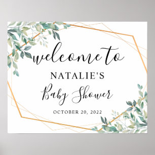Eucalyptus Greenery Gold Baby Shower Welcome Sign